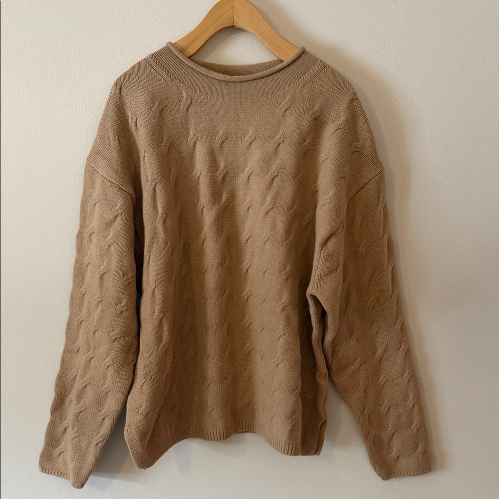 Banana Republic Cable Knit Roll Neck Sweater Camel Cozy Chunky Pullover Size M - Picture 2 of 8